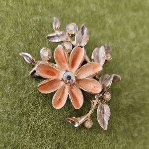 Vintage BSK Floral Orange Gold and Green Brooch